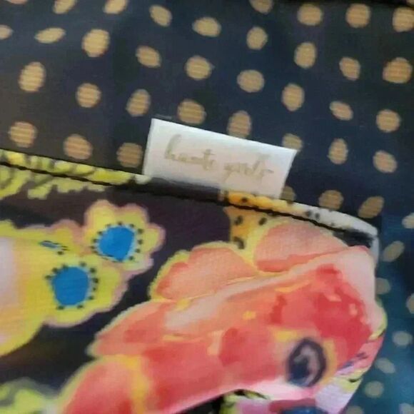 Haute Girl's Black & Gold Polka-dot, Pink Floral Back Pack NEW - Picture 3 of 9